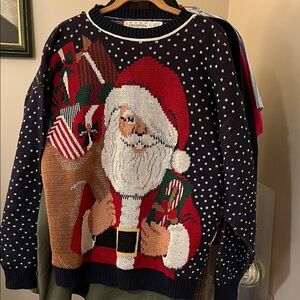 Crossings Men's Santa Sweater - Navy and Red